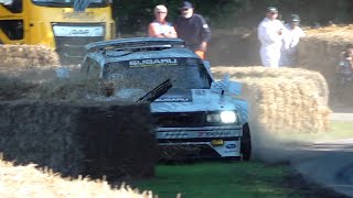 Travis Pastrana 860HP Subaru GL Wagon Gymkhana CRASH  FOS Goodwood 2024 [upl. by Noiram]