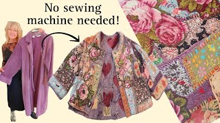 How To Make An Upcycled Slow Stitch Patchwork Reversible Jacket Without a Sewing Machine [upl. by Curren]