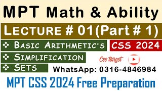 Basic Math amp Ability CSS MPT 2024  Lecture  1 Part  1  MPT CSS 2024 Free Preparation  FPSC [upl. by Lenor475]