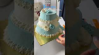 Three tier cake decoration tiercake cakemaking cakedesign boycake bluecake baking everyone [upl. by Latrena]