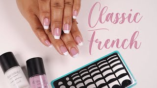 Timeless Classic French Manicure Tutorial with Nail Stamping  Maniology LIVE [upl. by Ahsenot554]