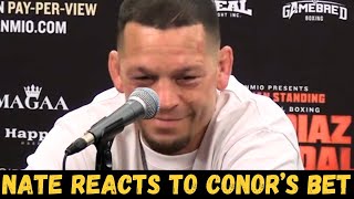 Nate Diaz REACTS To Conor McGregor Betting 500k on Him To Beat Jorge Masvidal In Boxing [upl. by Nuawd]