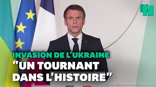 Ukraine contre la Russie Macron promet des sanctions quotà la hauteur de lagressionquot [upl. by Lehcnom]