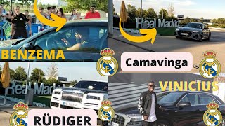 Real Madrid players with their cars 20222023 Benzema Vinicius Alaba Courtois [upl. by Airot]