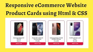 Responsive eCommerce Website Product Cards using Html amp CSS  Responsive Product Cards Design [upl. by Anaujal]