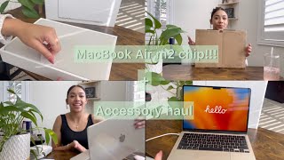 Macbook air M2 chip unboxing starlight  Accessory haul [upl. by Rainer]