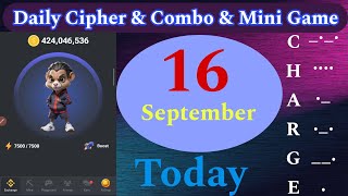 Daily Cipher Today  16 September Today  Hamster Kombat Daily Cipher amp Mini Game  Daily Combo [upl. by Annaehs]