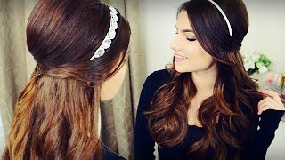 DIY Holiday Headband  Voluminous Curls with Bouffant Half Up Hairstyle [upl. by Cattier555]