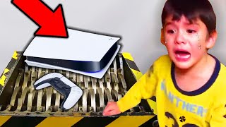 Mom DESTROYS kids ps5 in shredder Fortnite [upl. by Lanta]