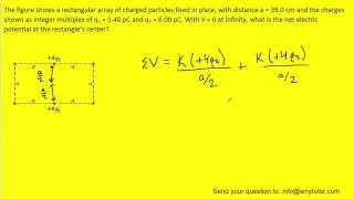 The figure shows a rectangular array of charged particles fixed in place [upl. by Eatnom]