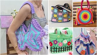 Most beautiful crochet fancy baghandbagpurses designs ideas crochetbag [upl. by Ahtaga]