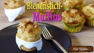 Leckere Bienenstich Muffins mit Bösem Erwachen   Mini Bienenstich Rezept  Mandel Cupcake [upl. by Laryssa430]