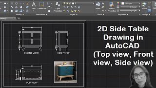 2D Side Table Drawing in AutoCAD  Top view Front view Side view  autocad [upl. by Kcirdahs]