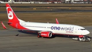 2x Air Berlin quotONEWORLDquot Boeing B737800 DABMC DABMF takeoff and taxi  Berlin Tegel Airport [upl. by Adnaval]