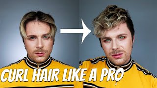 How To Curl Mens Hair With A Curling Iron  MENS STRAIGHT TO CURLY HAIR TUTORIAL [upl. by Willms574]