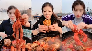 The female fishermen eat lobster octopus razor clams oysters conch and prawnsyummy mukbang [upl. by Nirrep843]