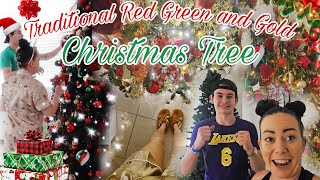 CHRISTMAS TREE TIME Decorating the tree CHRISTMAS SHOP TRADITIONAL GREEN RED and GOLD TREE 🎄✨️ [upl. by Yeargain]