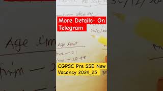 CGPSC Pre SSE New Vacancy 2024  CGPSC Pre SSE New Bharti 2024  CGPSC Recruitment shorts trending [upl. by Aretina1]