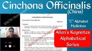 Cinchona Officinalis  China Homoeopathic Medicine  Allens Keynotes Alphabetical Series [upl. by Shiekh]