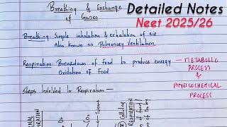 Breathing And Exchange Of Gases class 11 NEET Detailed NotesCBSE  NEET 20252026 [upl. by Lexa]