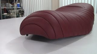 Motorcycle Seat in Leather blind pleatscaterpillar design [upl. by Willock]