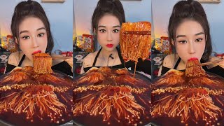 Asmr Chinese Spicy Enoki Mushroom Mukbang Eating Show  매운팽이버섯 먹방  중국먹방팽이버섯중국인 먹방  팽이버섯 먹기 리얼사운드 [upl. by Nnalyrehs]