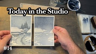 Printing a Hasui Woodblock Print Snow Village mokuhanga woodblockprinting printmaking [upl. by Audun]