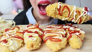 ASMR Korean Mozzarella CORN DOGS messy Extreme CRUNCHY Eating Sounds No Talking [upl. by Lemhaj402]