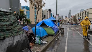 Discover LAs Homelessness Crisis Unfiltered Rainy Day Tour of Skid Row 4K [upl. by Atikihc882]