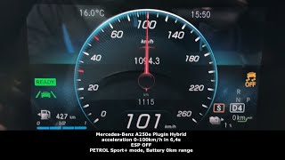 MercedesBenz A250e Plugin Hybrid acceleration 0100kmh ESP OFF in 64s Sport mode Battery 0km [upl. by Rahmann]