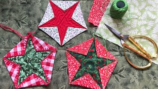 Scrap fabric stars for decorations or mug rugs slowstitching scrapfabric handmadegifts [upl. by Neirda]