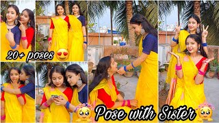 Pose with Sister in Saree😍💛 Pose with Bestfriend in Yellow SareeHaldi poses with sister [upl. by Ahsiakal]