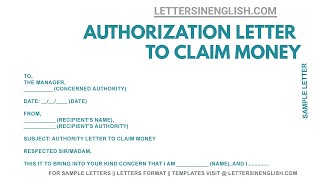 Authorization Letter to Claim Money – Sample Authorization Letter [upl. by Udelle]