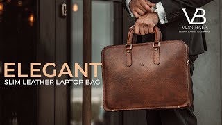 Elegant Slim Leather Laptop Bag — Mens Modern Briefcase by Von Baer Overview — 12quot 13quot 14quot inches [upl. by Bahr822]