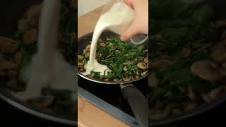 Warm Mushroom and Spinach Salad in Cream Sauce eatingasmr recipes foodlover slowlivinglifestyle [upl. by Bartholomeo]