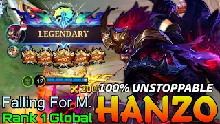 100 Unstoppable Hanzo Double Gameplay  Top 1 Global Hanzo by Falling For M  Mobile Legends [upl. by Laforge]