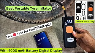 Best Woscher i6 2in1 Tyre Inflator for CarBikeCycleFootball with 4000 mAh Battery Digital Display [upl. by Jaddan]