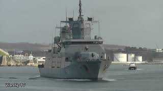 GERMAN NAVY TYPE 125 FRIGATE FGS RHEINLANDPFALZ F225 ENTERS DEVONPORT NAVAL BASE 241123 [upl. by Felicio]