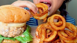 ASMR CHEESEBURGER  ONION RINGS 🍔먹방 CRUNCHY Sounds No Talking suellASMR [upl. by Ybrik]