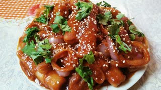 Tteokbokki  spicy korean rice cake in hindi  korean street food with Indian twist of taste [upl. by Aihsenyt]