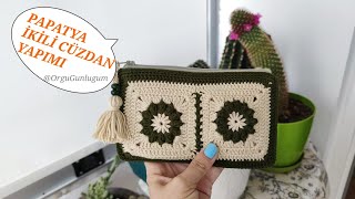 PAPATYA İKİLİ CÜZDAN YAPIMI 🌸 CROCHET BAG 💛 HANDMADE BAG 💛 ÖRGÜ ÇANTA MODELLERİ 💚 Motifli Çanta [upl. by Zirtaeb476]