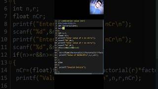 C Programming  Combination Value nCr  Coding With Sohail shorts [upl. by Naasah]