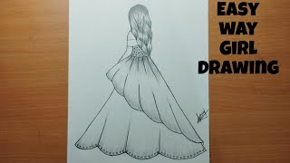 How to draw a girl with beautiful traditional dress  Pencil drawing girl easy step by step [upl. by Valentine]