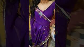 Purple saree  women in purple saree  reddish blue saree ♥️♥️ [upl. by Airamak]