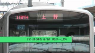 常磐線【E231系0番台 走行音】取手→上野 201213再 [upl. by Anavrin]