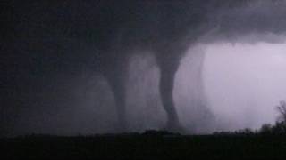 TWIN TORNADOES AT NIGHT April 9 2011  northwest Iowa [upl. by Amelina64]