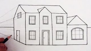 How to Draw a House in 1Point Perspective Narrated [upl. by Oinimreh160]