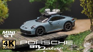 Mini GT 164  Porsche 911 Dakar Shade Green Metallic l Cinema Shot 4K Diecast [upl. by Arbmat]