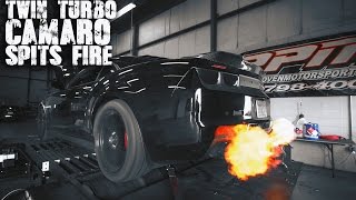 Twin Turbo Camaro Spits Fire on Dyno [upl. by Aenet]