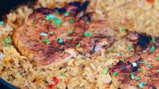 One Pan Oven Baked Pork Chops And Rice [upl. by Ayatal]